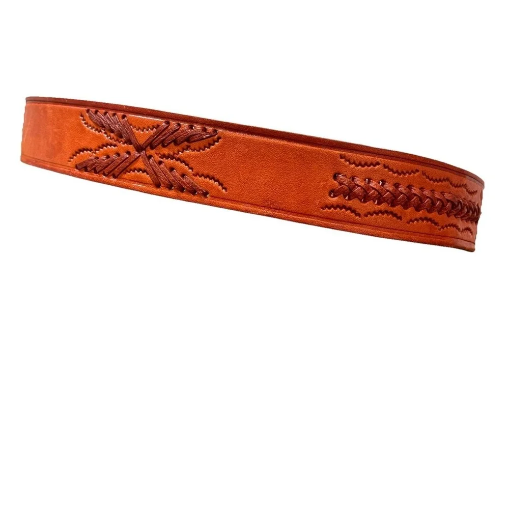 Men's Belt Size 38 Cowboy Western Rodeo Hand Tooled Woven Leather Made In Mexico